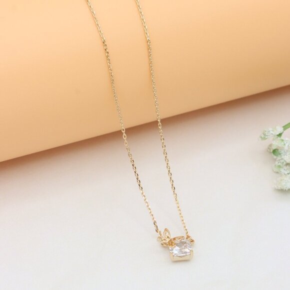 Elegant Rose Gold Necklace with Crystal Leaf Charm, XPNL0404 - Picture 7 of 12